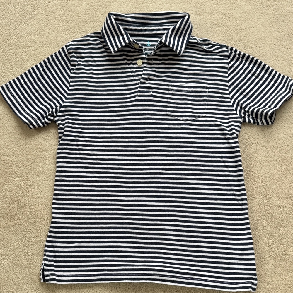 Crewcuts Navy and White Boys Striped Polo Shirt size L (10-11)